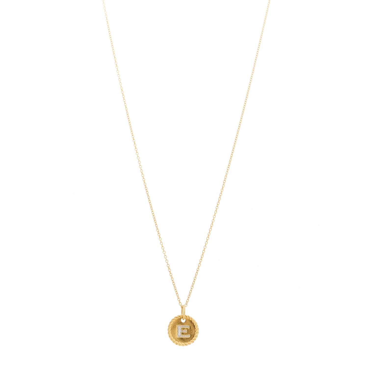 David Yurman 18K Yellow Gold Diamond Initial E Charm Necklace 1 of 5
