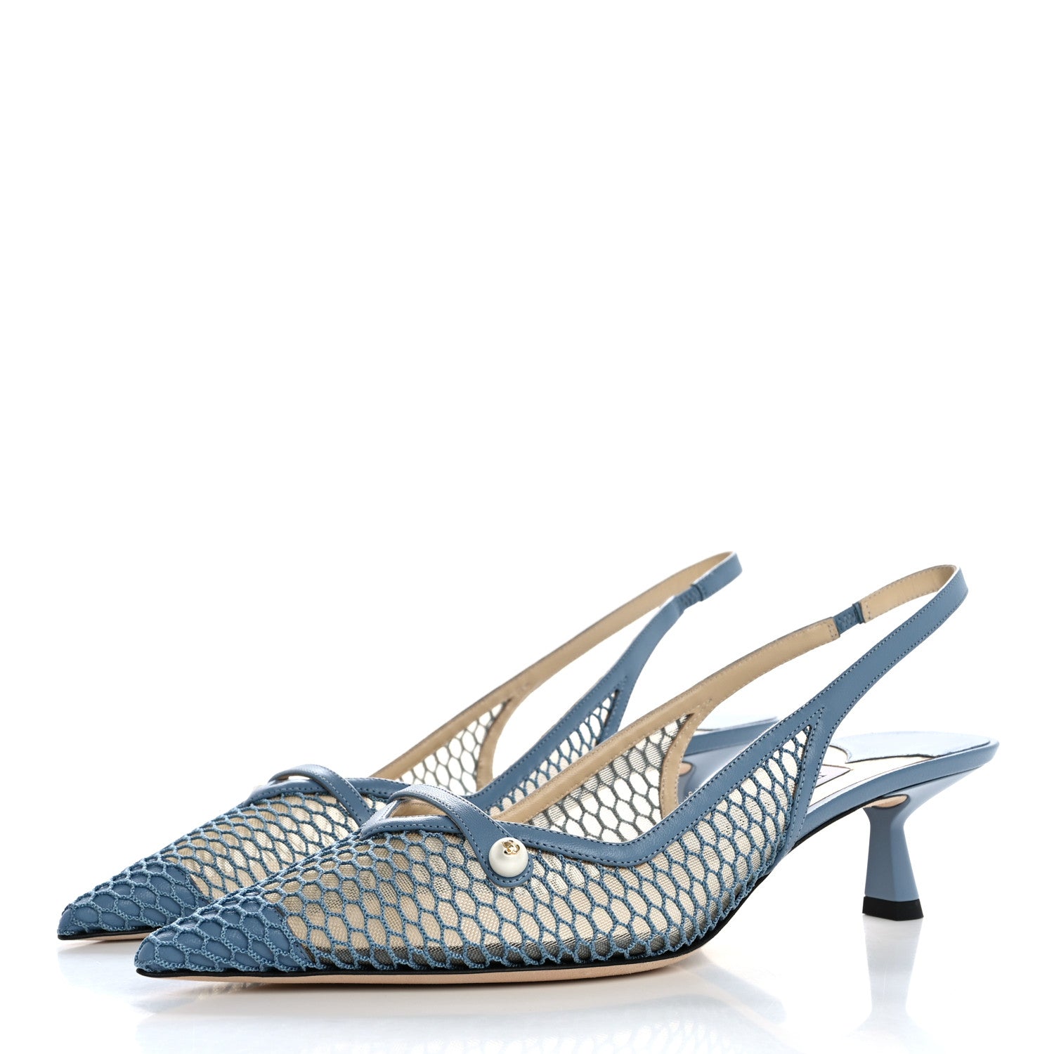 Jimmy Choo Fishnet Mesh Nappa Amita 45 Slingback Pumps 39 Smoky Blue 4 of 9