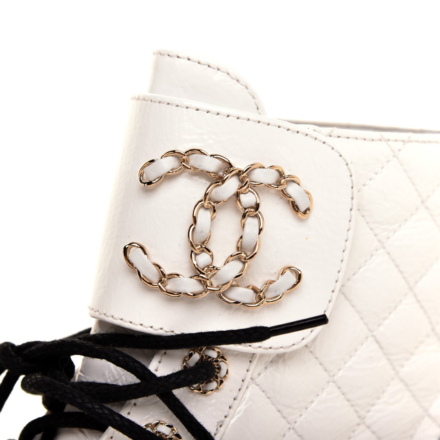 Shiny Goatskin Calfskin Quilted Lace Up Combat Boots 37 Black White