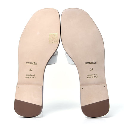 Hermes Box Calfskin Oran Sandals 37 White 5 of 6
