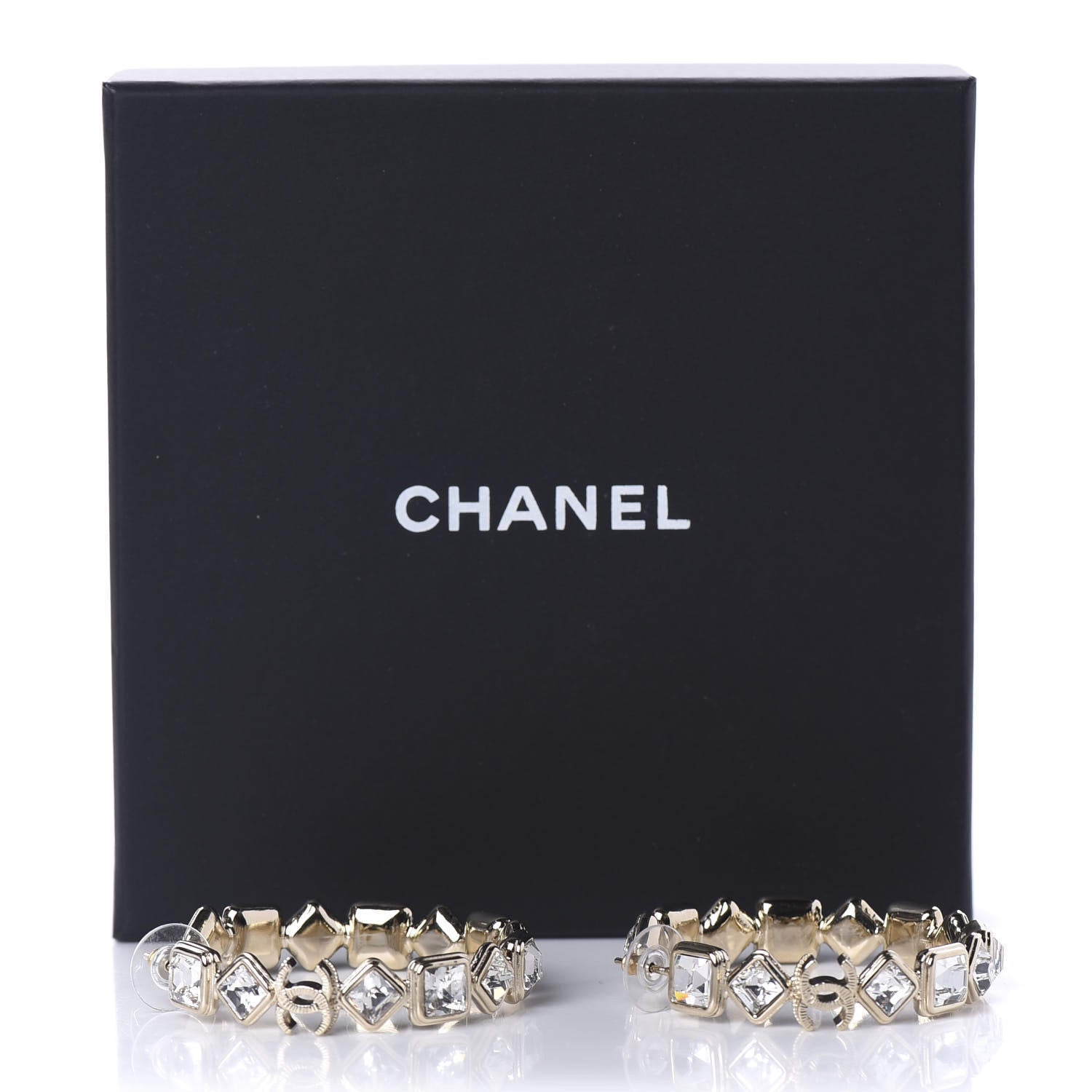 Chanel Crystal CC Hoop Earrings Gold 5 of 5