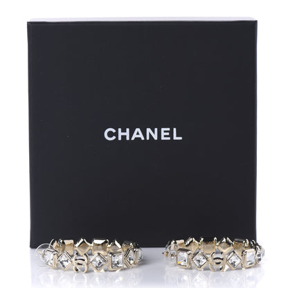 Chanel Crystal CC Hoop Earrings Gold 5 of 5