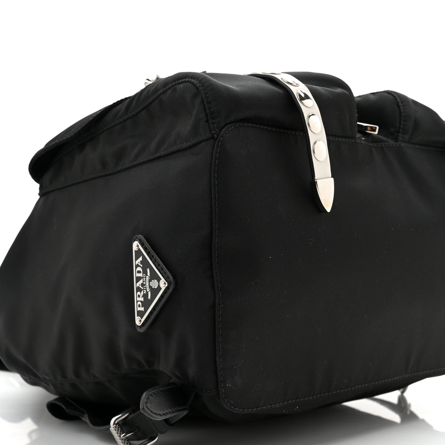 Prada Nylon New Vela Studded Backpack Black White 8 of 9