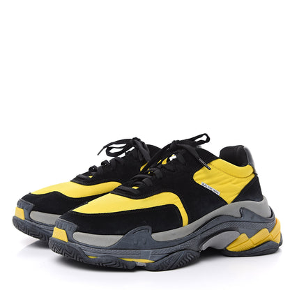 Balenciaga Nylon Suede Mens Triple S 2.0 Sneakers 43 Black Jaune Gris 3 of 8