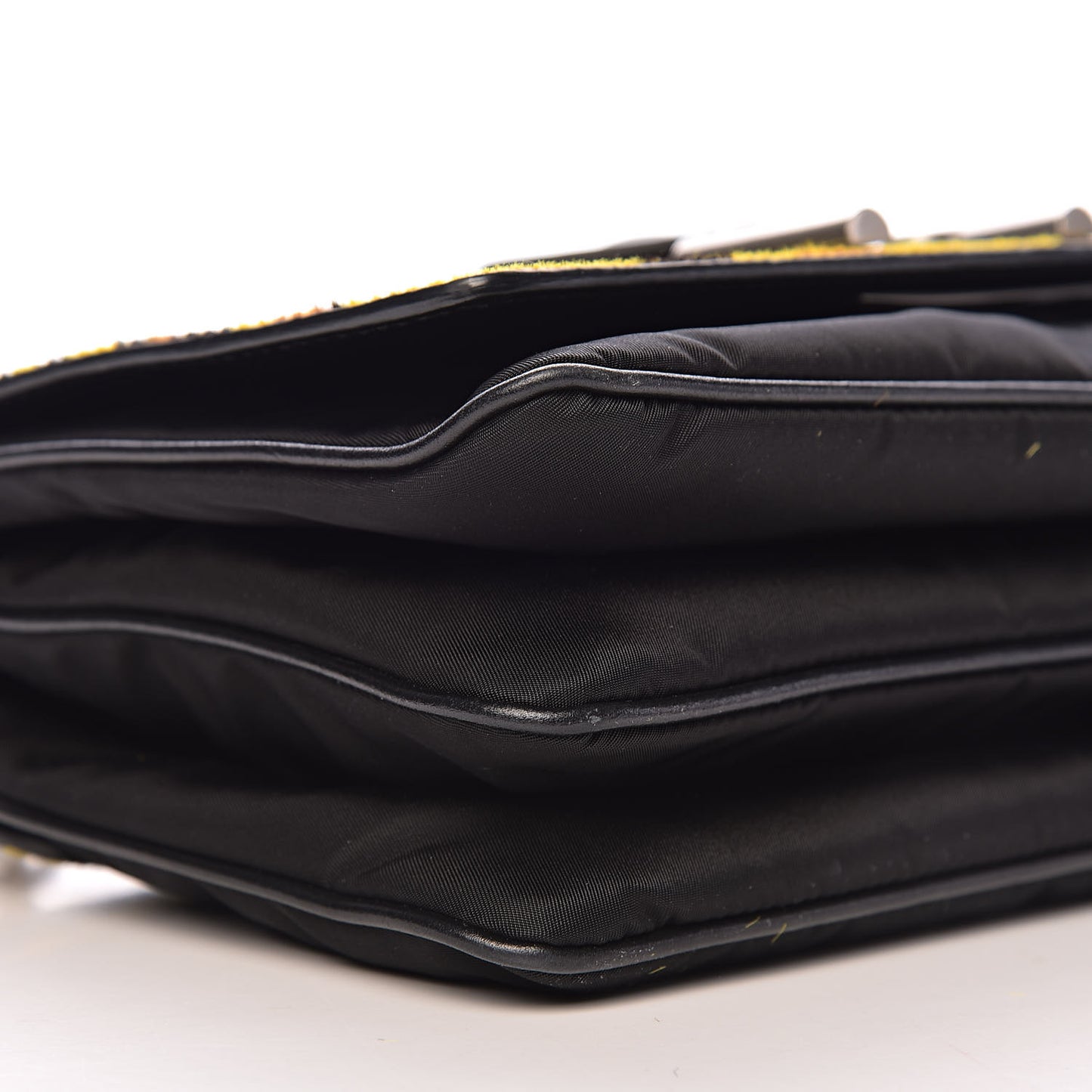 Nylon Calf Hair Leopard Print Crossbody Bag Black Sole