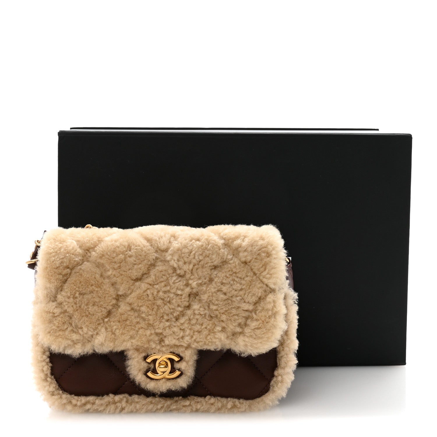 Chanel Shearling Lambskin Quilted Mini Furry Coco Flap Beige Dark