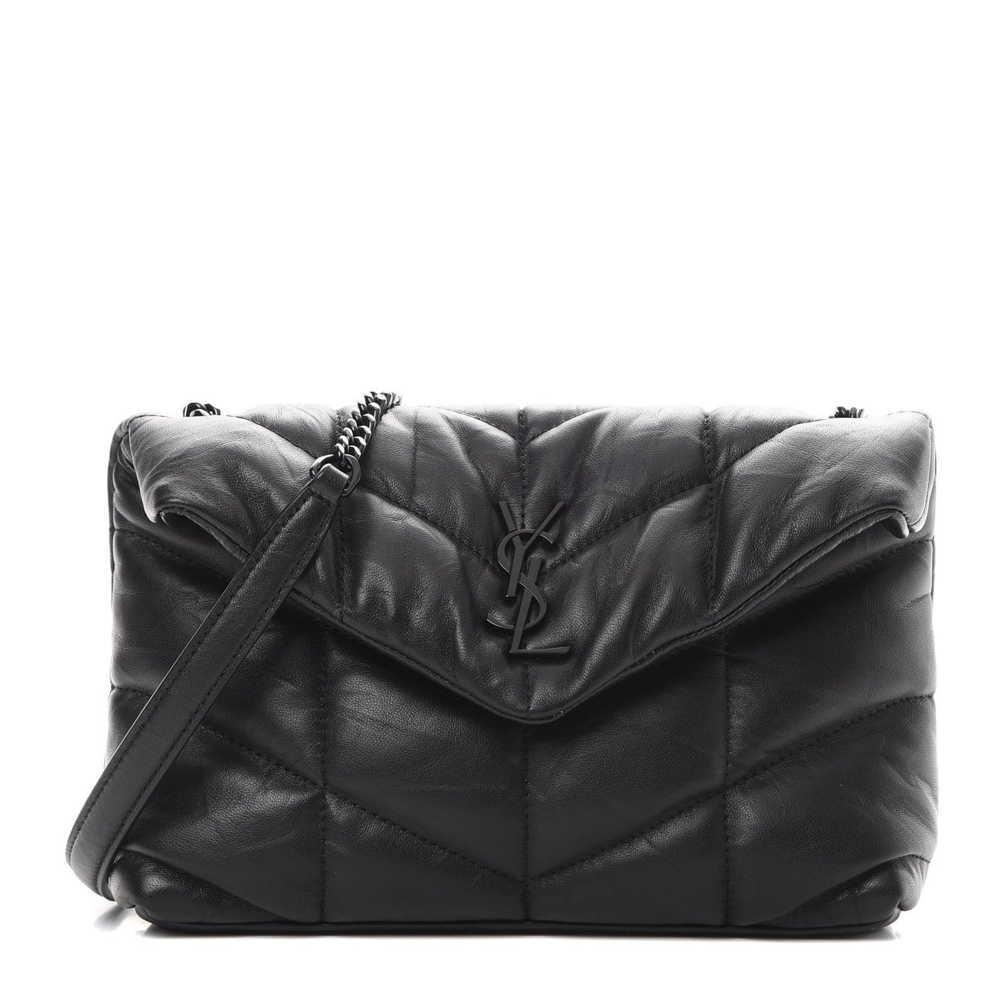 Lambskin Quilted Toy Loulou Puffer Monogram Chain Satchel Black