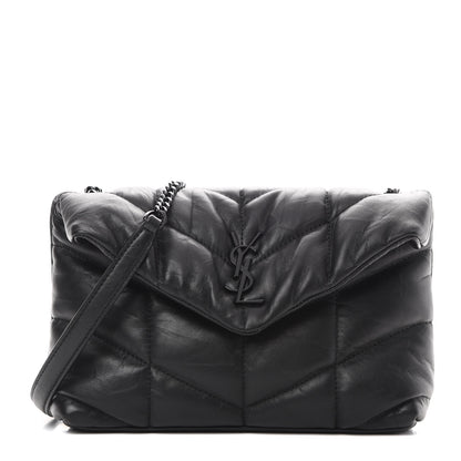 Saint Laurent Lambskin Quilted Toy Loulou Puffer Monogram Chain Satchel Black 1 of 10