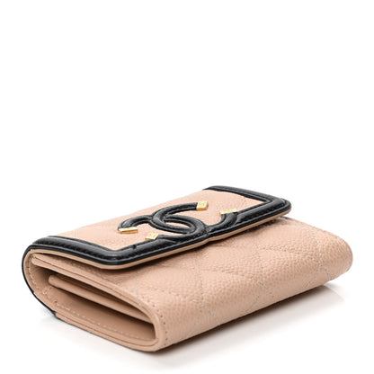Chanel Caviar Quilted Filigree Flap Card Holder Beige Black 3 of 5