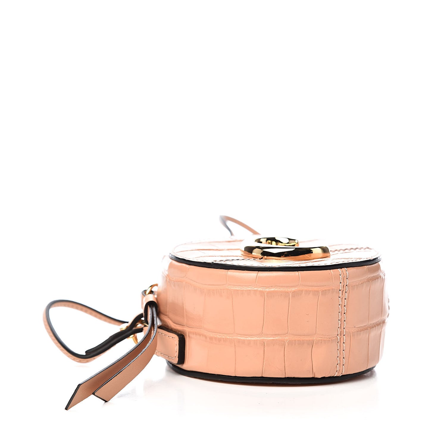 Calfskin Crocodile Embossed Mini C Round Crossbody Milky Orange