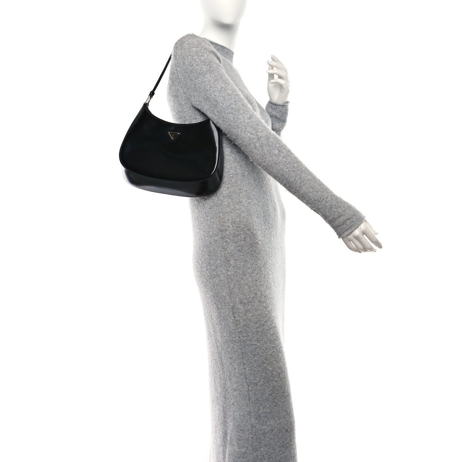 Prada Spazzolato Cleo Shoulder Bag Black 2 of 8