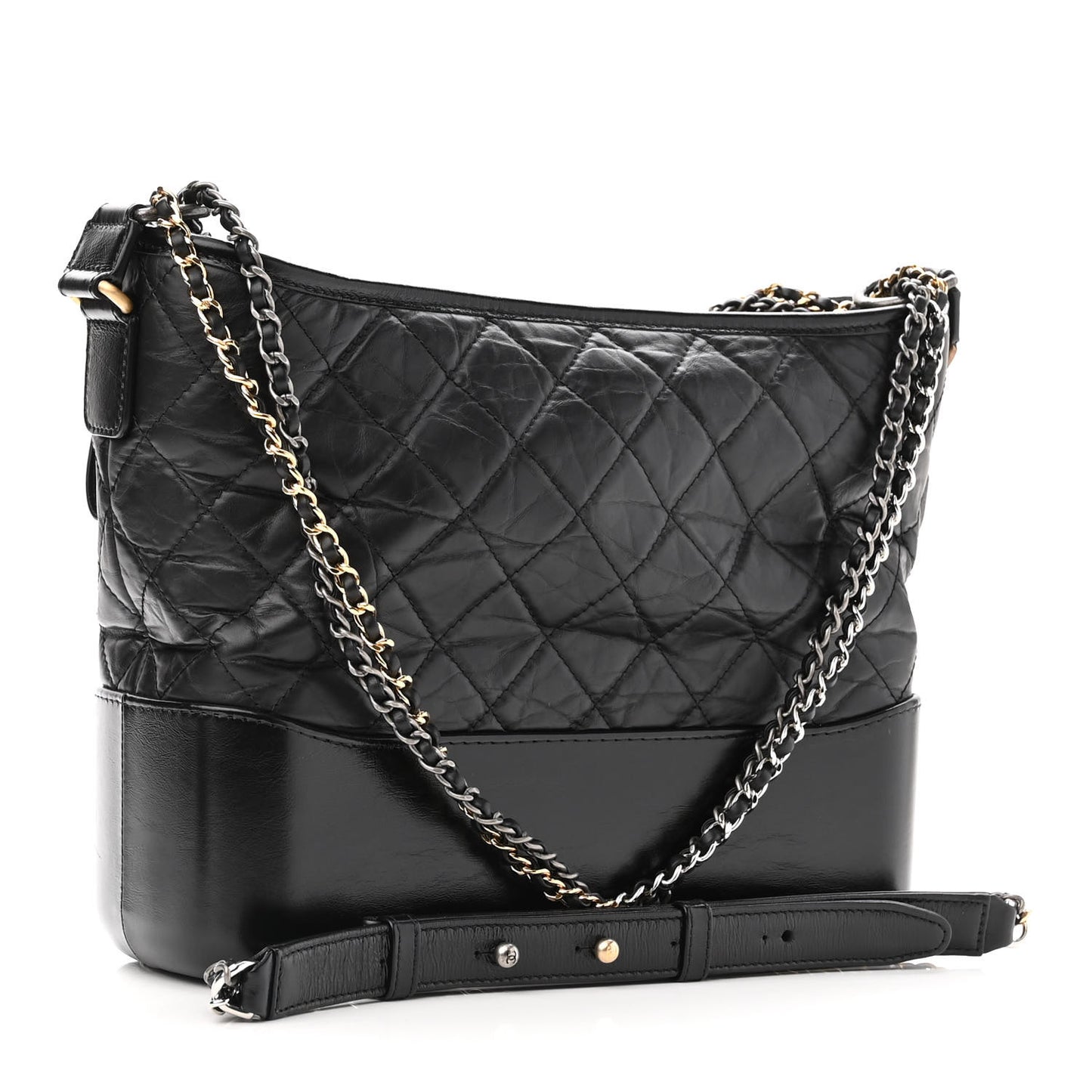 Aged Calfskin Quilted Medium Gabrielle Hobo Black