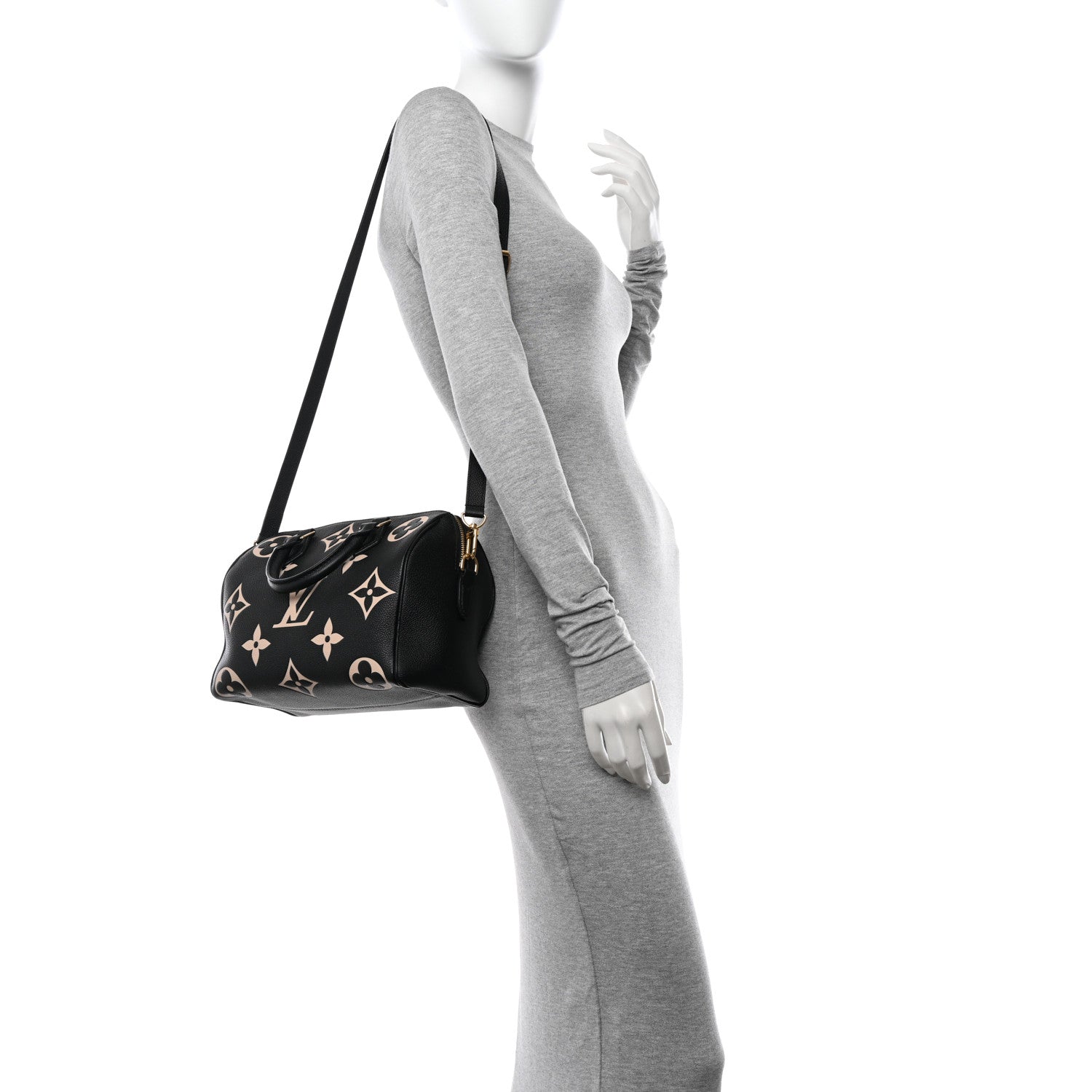 Louis Vuitton Empreinte Monogram Giant Speedy Bandouliere 25 Black Beige 2 of 10