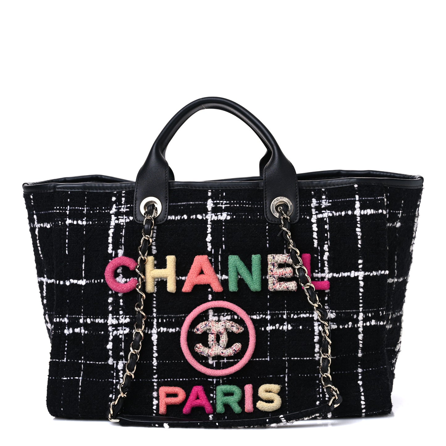 Tweed Medium Deauville Tote Black White Multicolor