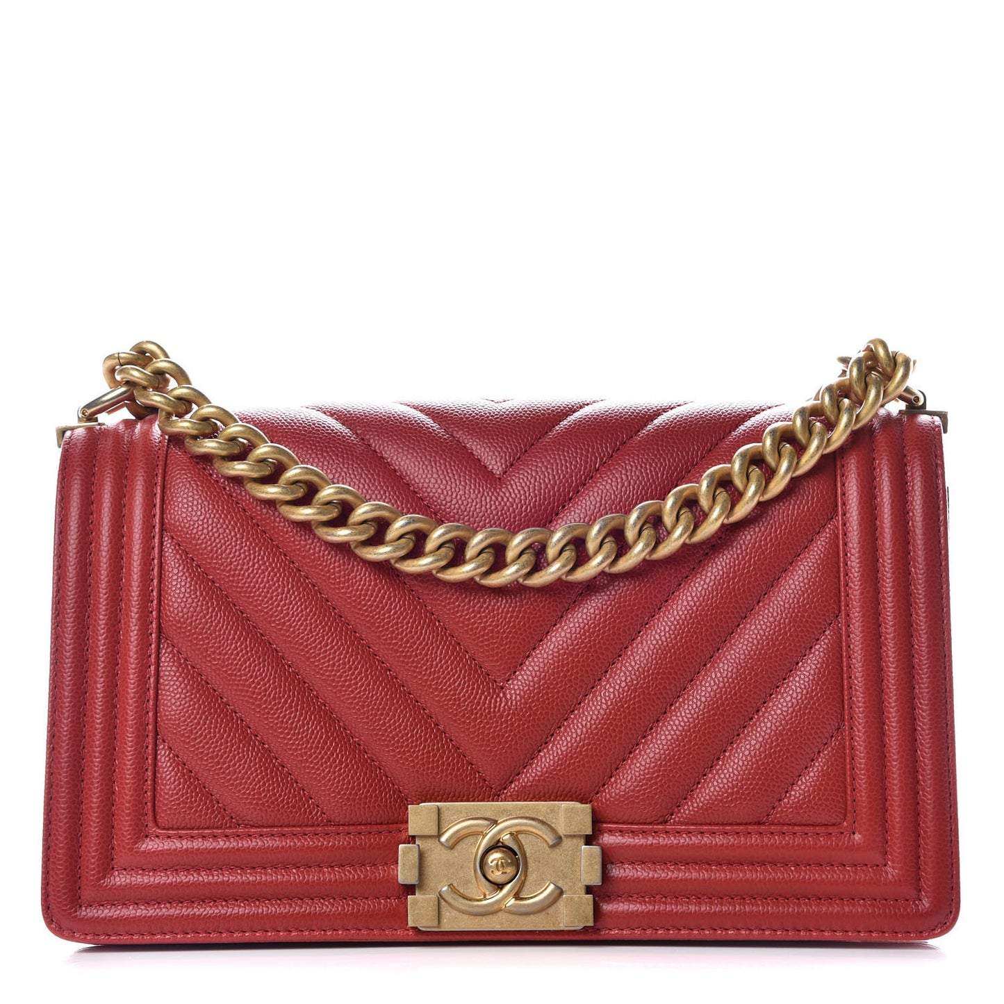 Caviar Chevron Quilted Medium Boy Flap Red