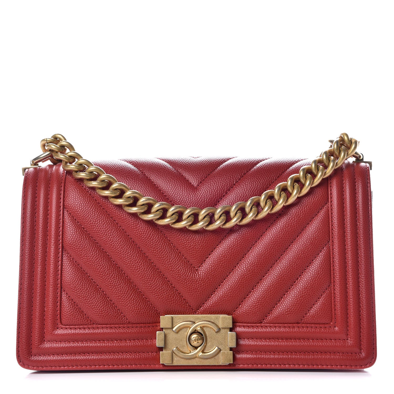 Chanel Caviar Chevron Quilted Medium Boy Flap Red 1 of 10