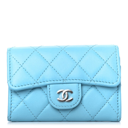 Chanel Lambskin Quilted Flap Card Holder Wallet Light Blue 1 of 4