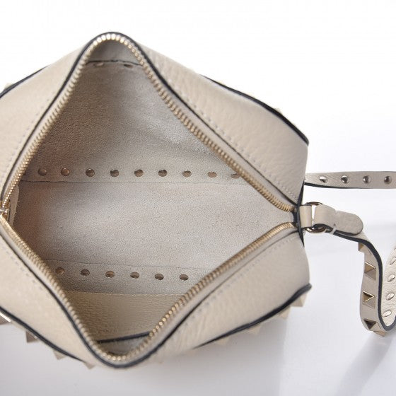 Grained Calfskin Rockstud Camera Crossbody Bag Ivory