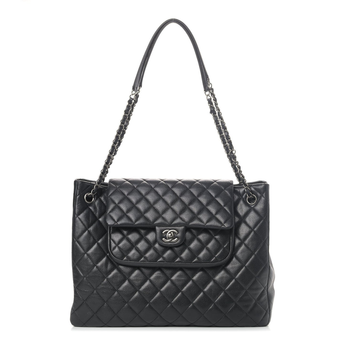 Caviar Quilted Flap Tote Black