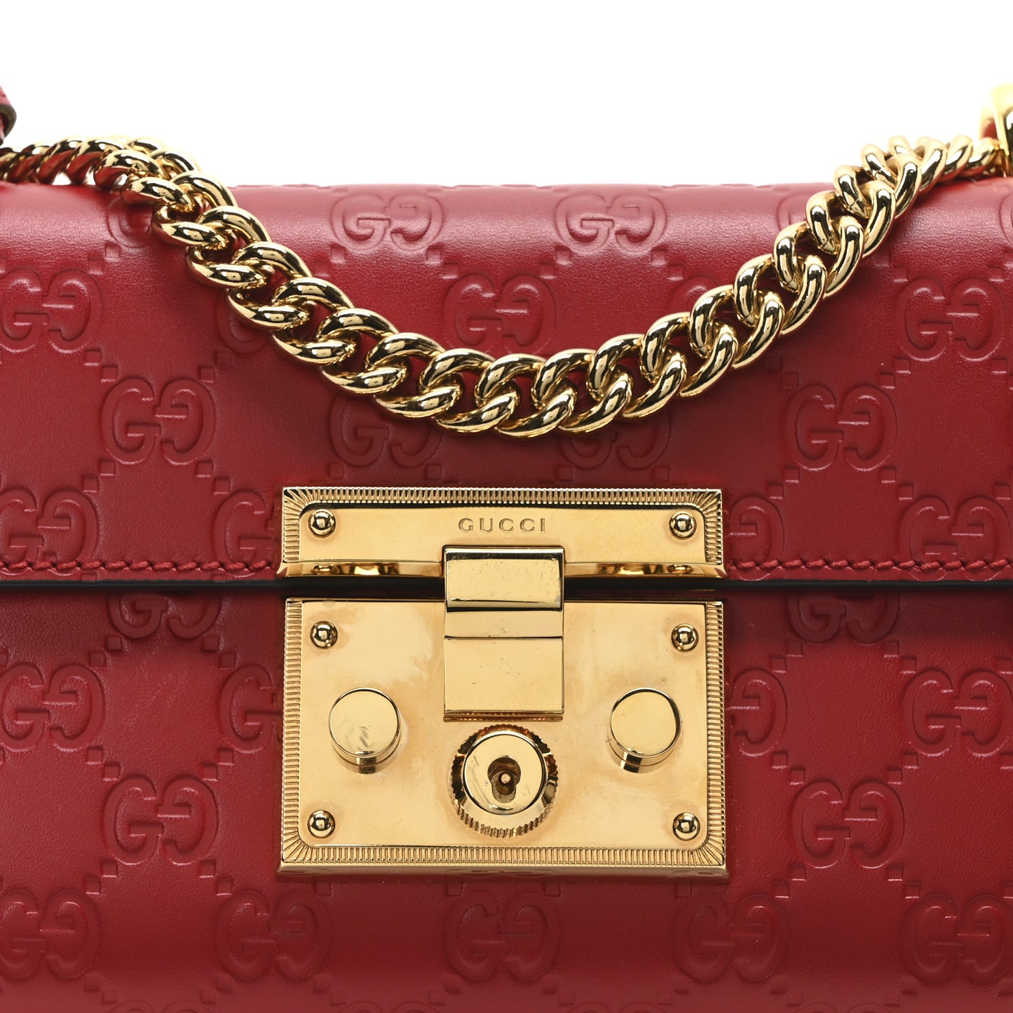 Guccissima Small Padlock Shoulder Bag Hibiscus Red