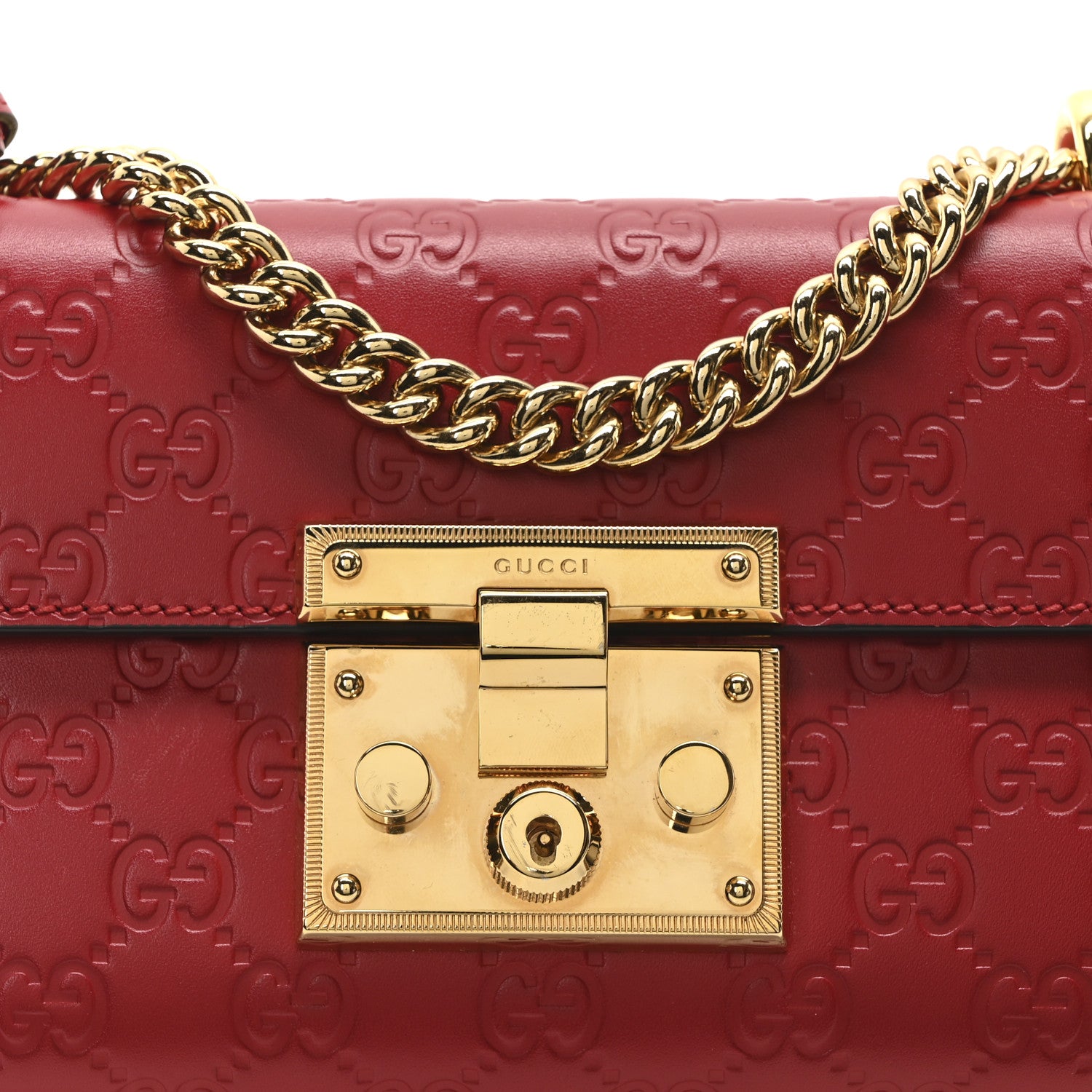 Gucci Guccissima Small Padlock Shoulder Bag Hibiscus Red 8 of 10