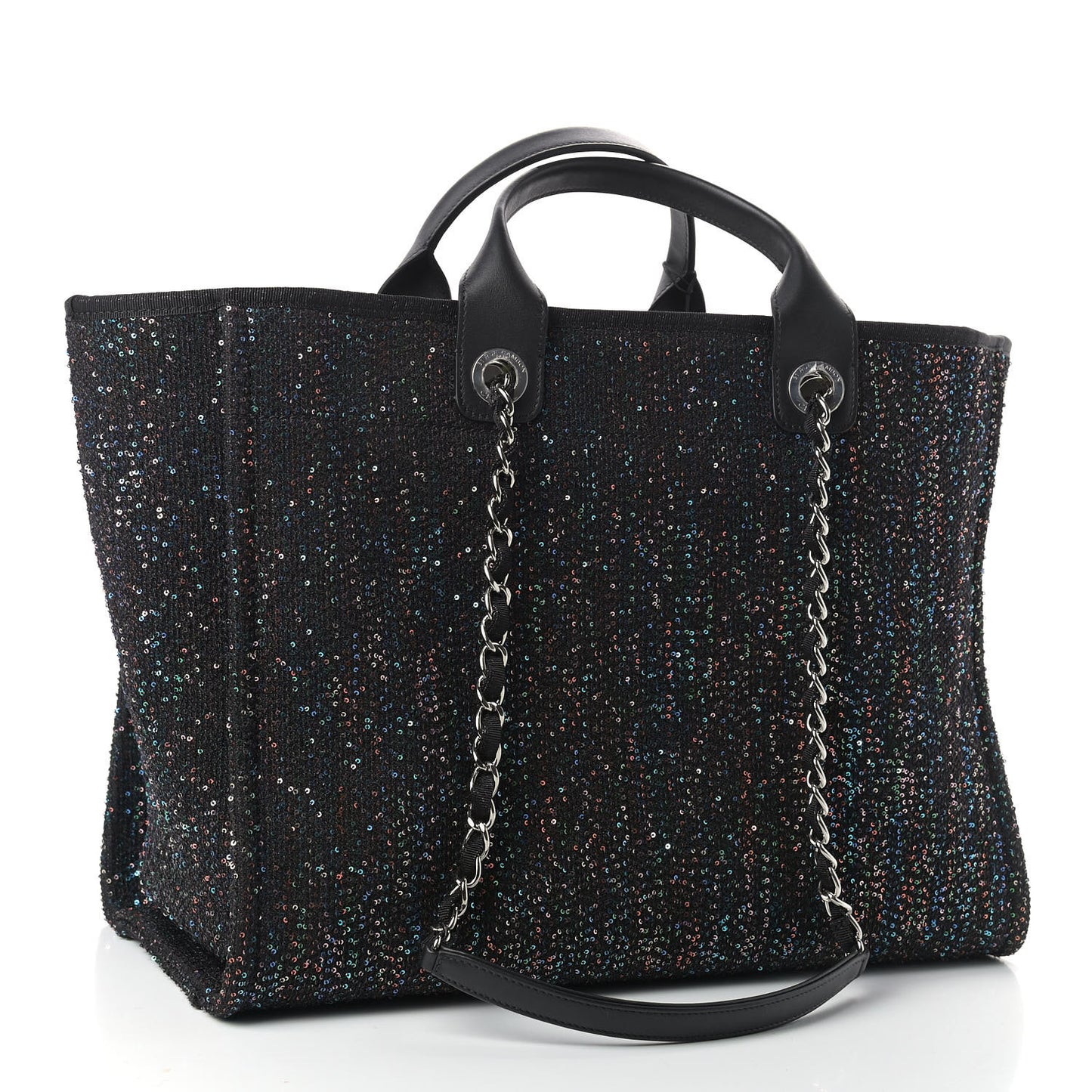 Calfskin Sequin Medium Deauville Tote Black