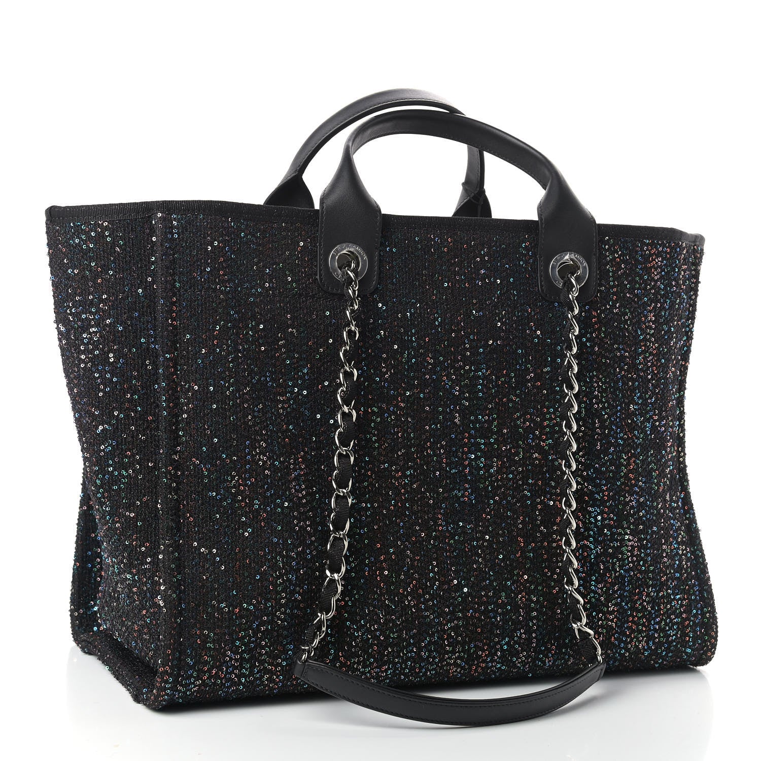 Chanel Calfskin Sequin Medium Deauville Tote Black 3 of 9