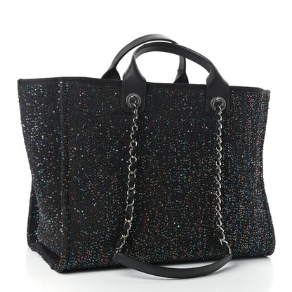 Chanel Calfskin Sequin Medium Deauville Tote Black 3 of 9