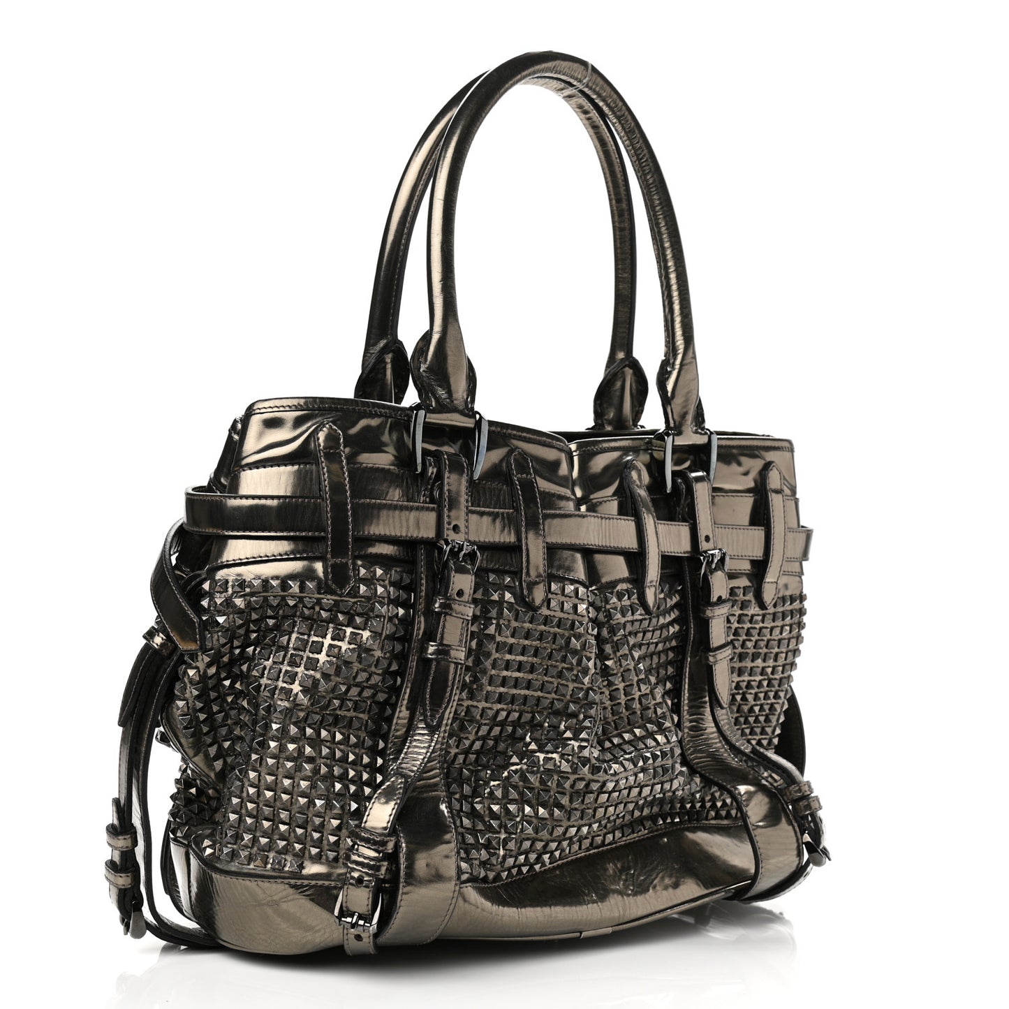 Metallic Patent Studded Rowan Pewter