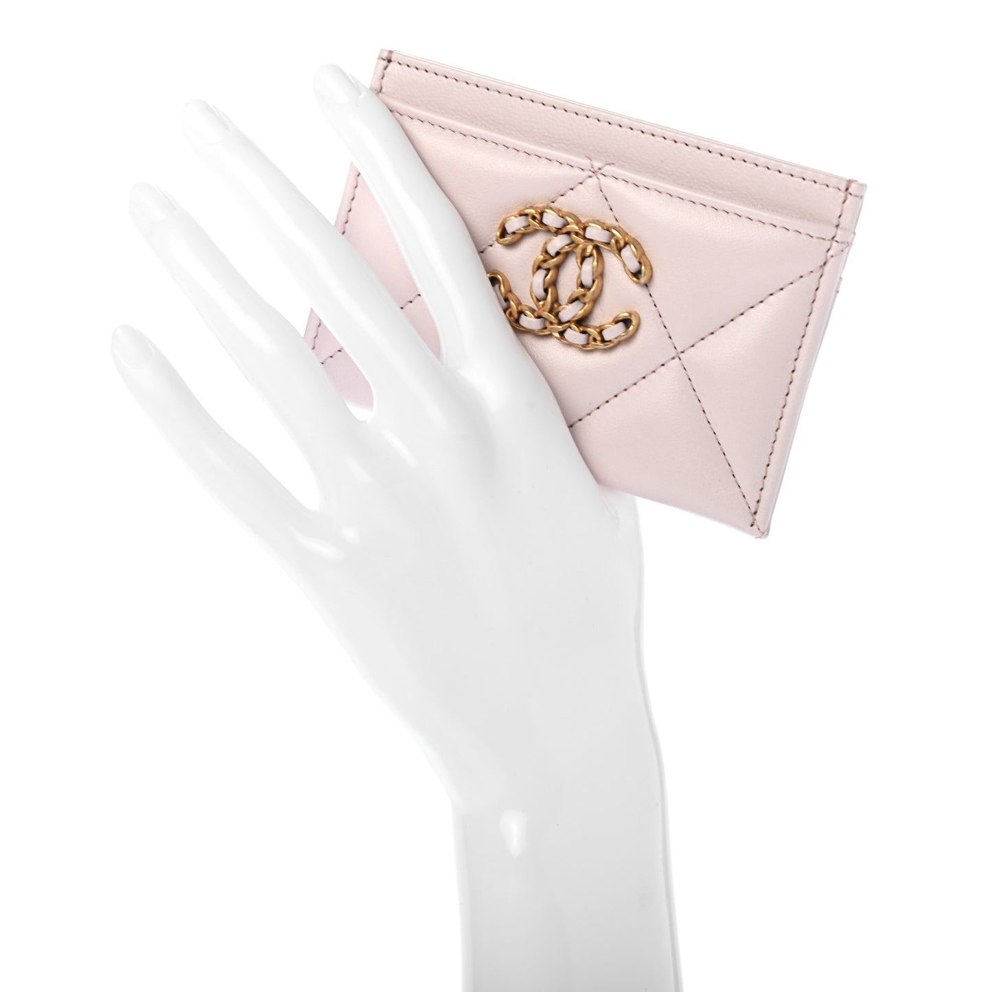 Lambskin Quilted Chanel 19 Card Holder Light Purple