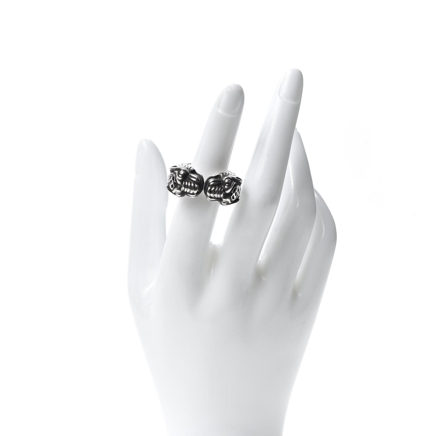 Sterling Silver Double Tiger Head Ring 50 5.5