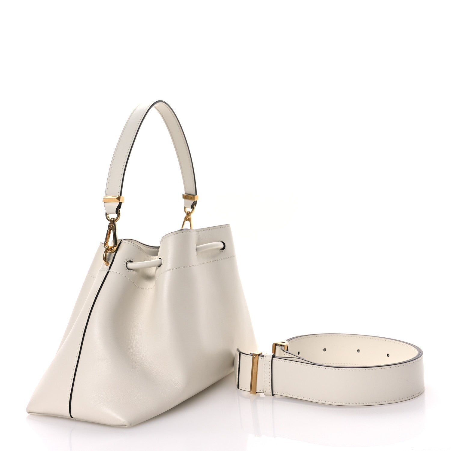 Jimmy Choo Smooth Shiny Calfskin Cinch M Bucket Bag White 3 of 12