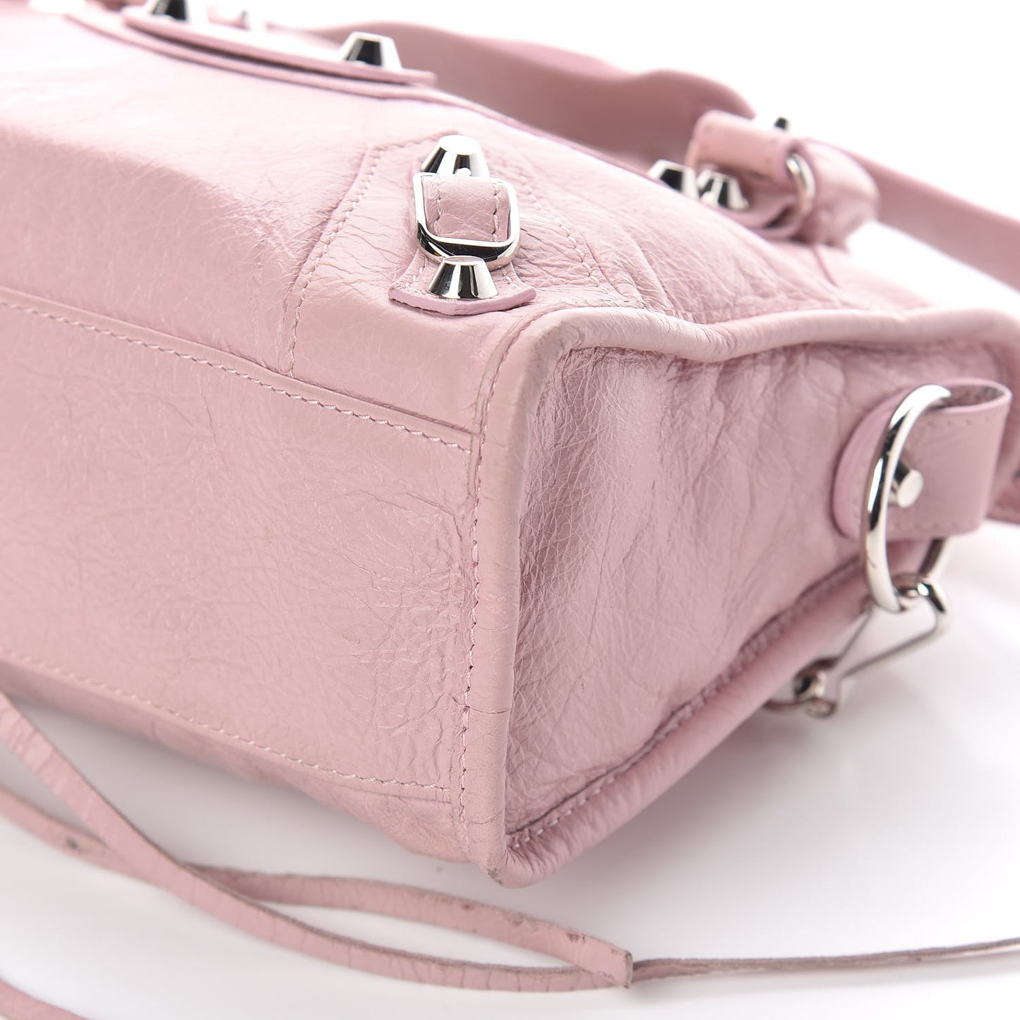 Agneau Classic Silver Hardware Mini City Logo Strap Pale Rose Black