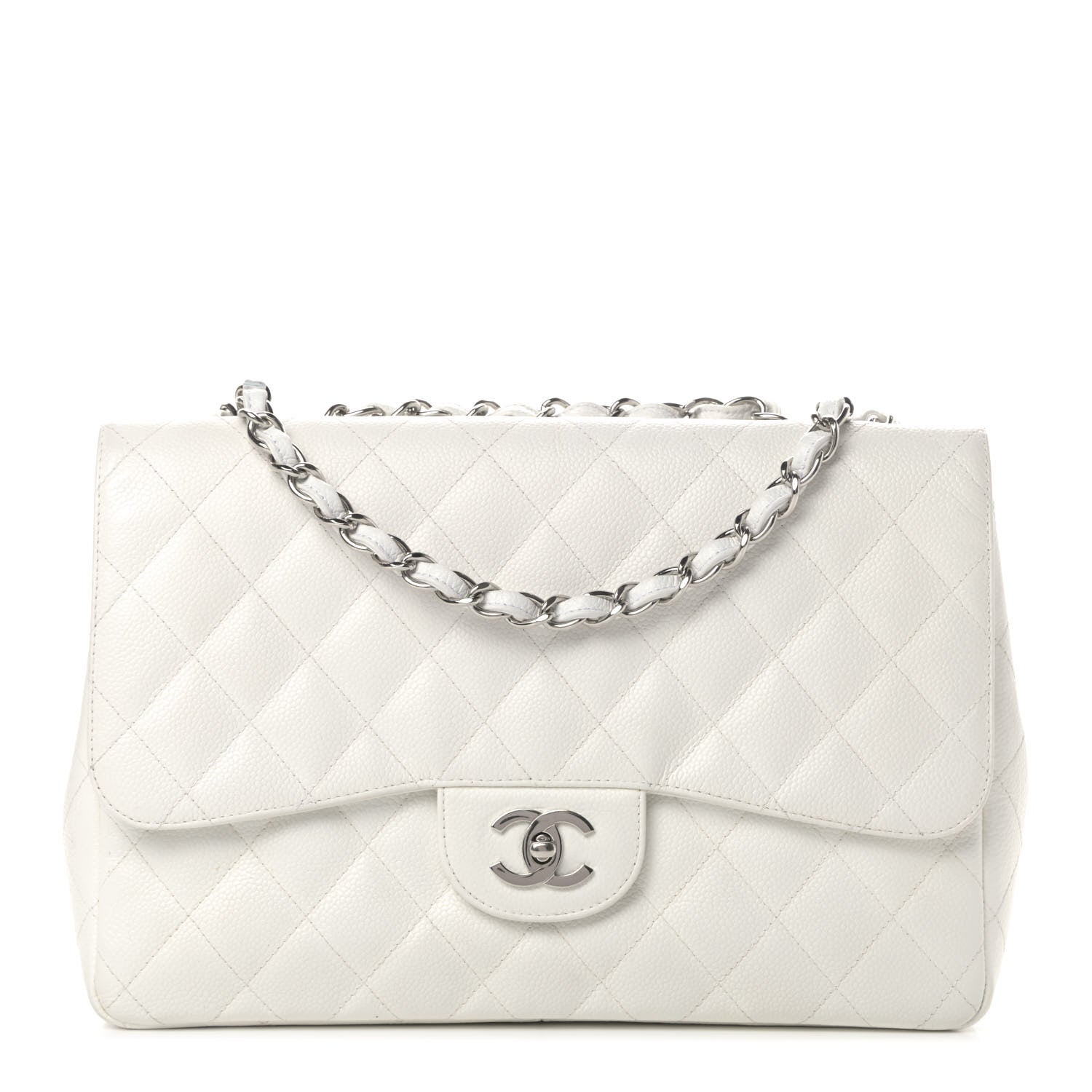 Chanel Caviar Quilted Jumbo Single Flap White 1 of 6