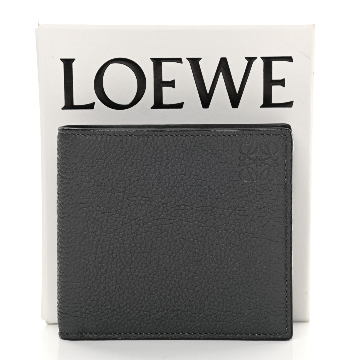 Grained Calfskin Bi-fold Wallet Grey Black