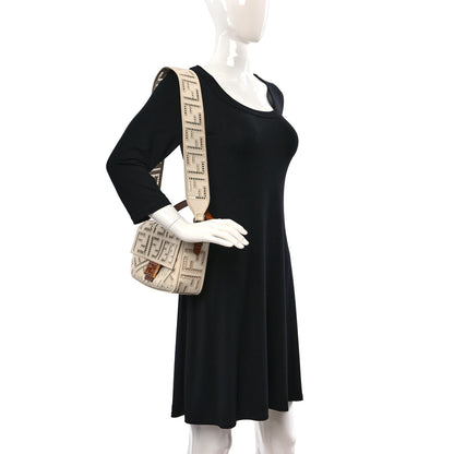 Fendi Canvas Cuoio Agata FF Ajour Embroidered Baguette Grezzo Cuoio 2 of 9