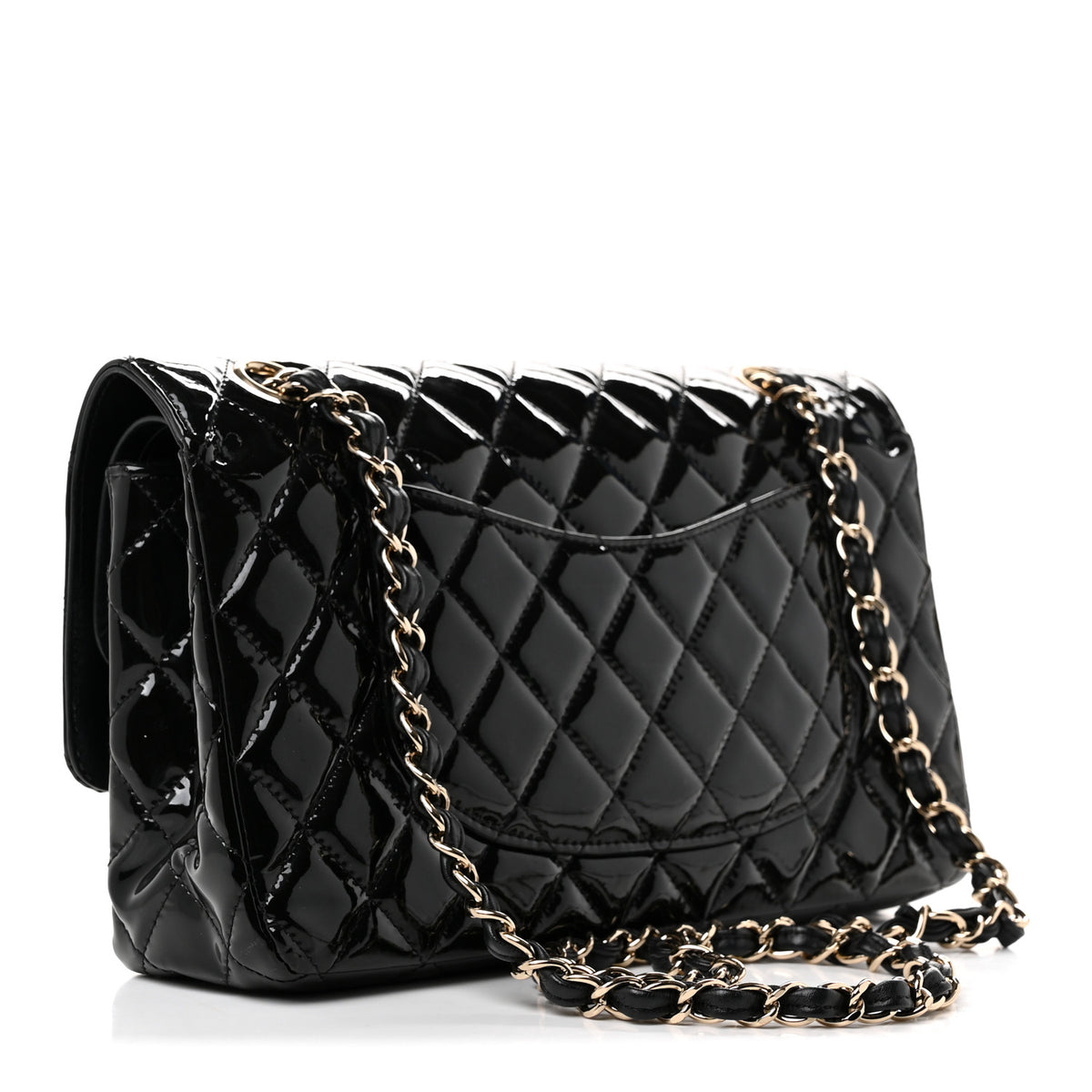 Patent Quilted Medium Double Flap Black