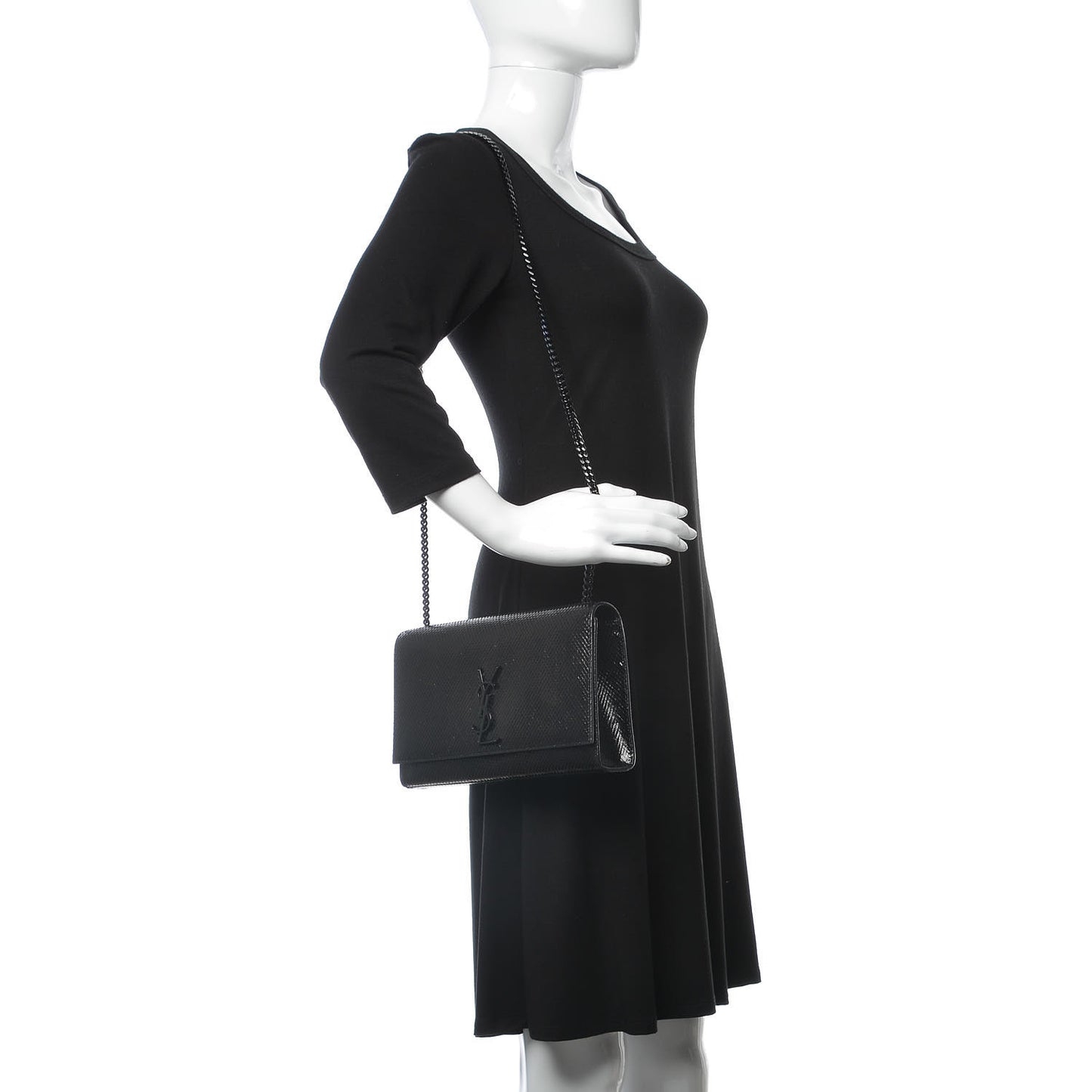 Calfskin Snakeskin Effect Medium Classic Monogram Kate Satchel Black