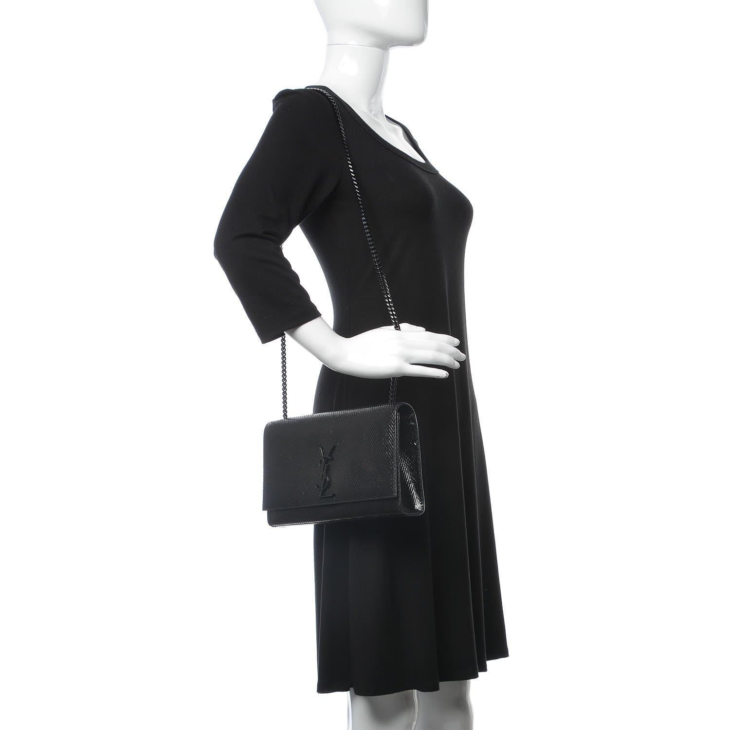 Saint Laurent Calfskin Snakeskin Effect Medium Classic Monogram Kate Satchel Black 2 of 7