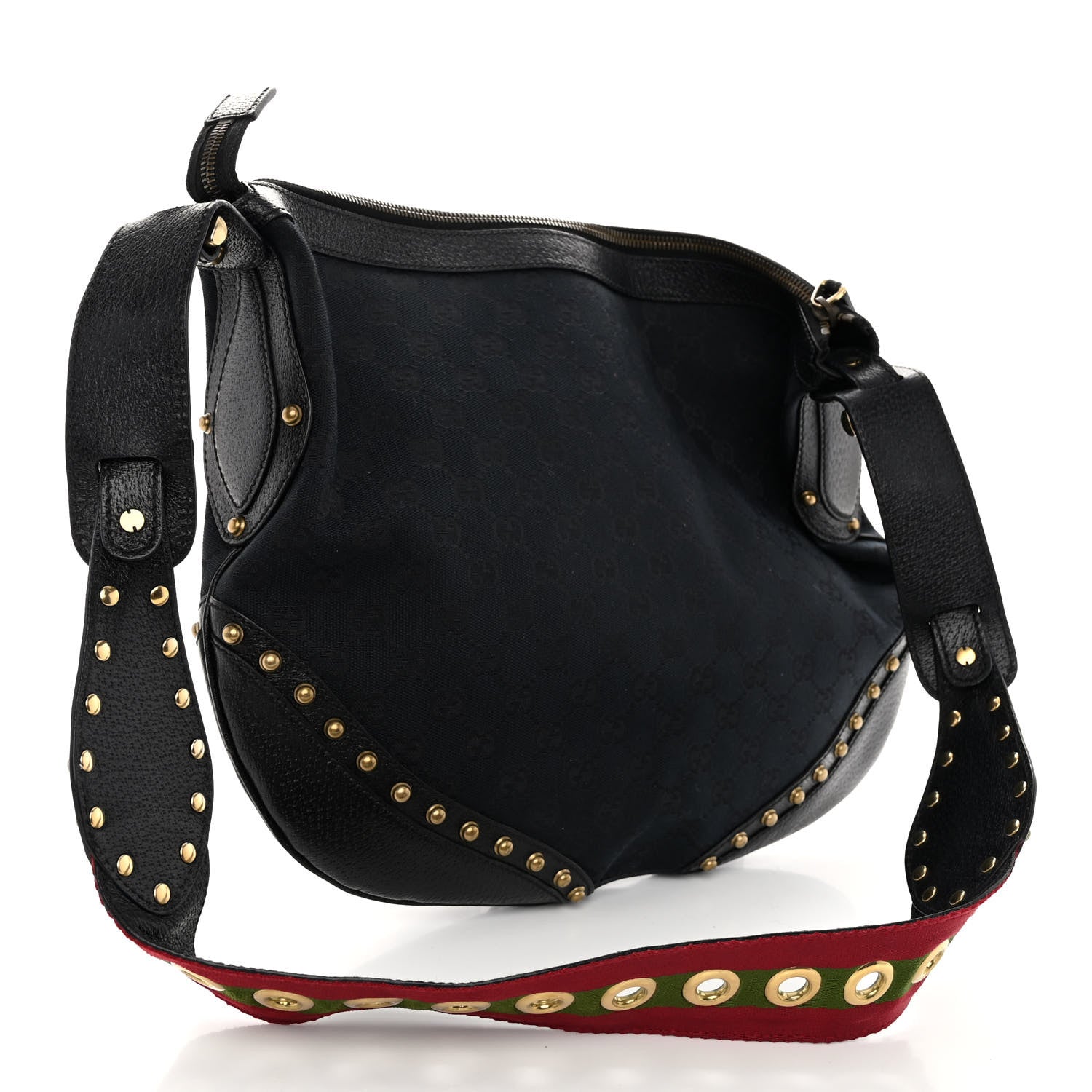 Gucci Monogram Pelham Studded Shoulder Bag Black 3 of 9
