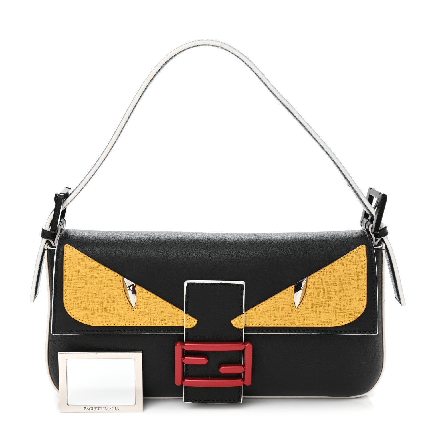 Fendi Vitello Dolce Elite Monster Eyes Bi-Color Baguette Black Yellow 1 of 8