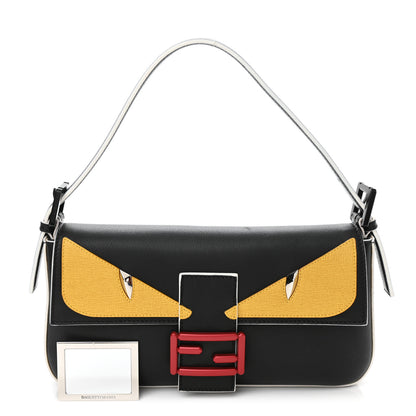 Fendi Vitello Dolce Elite Monster Eyes Bi-Color Baguette Black Yellow 1 of 8