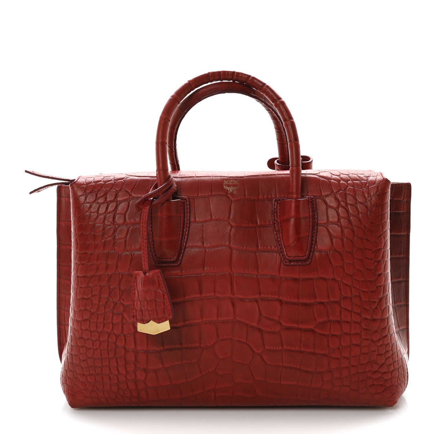 MCM Calfskin Crocodile Embossed Medium Milla Tote Ruby 1 of 10