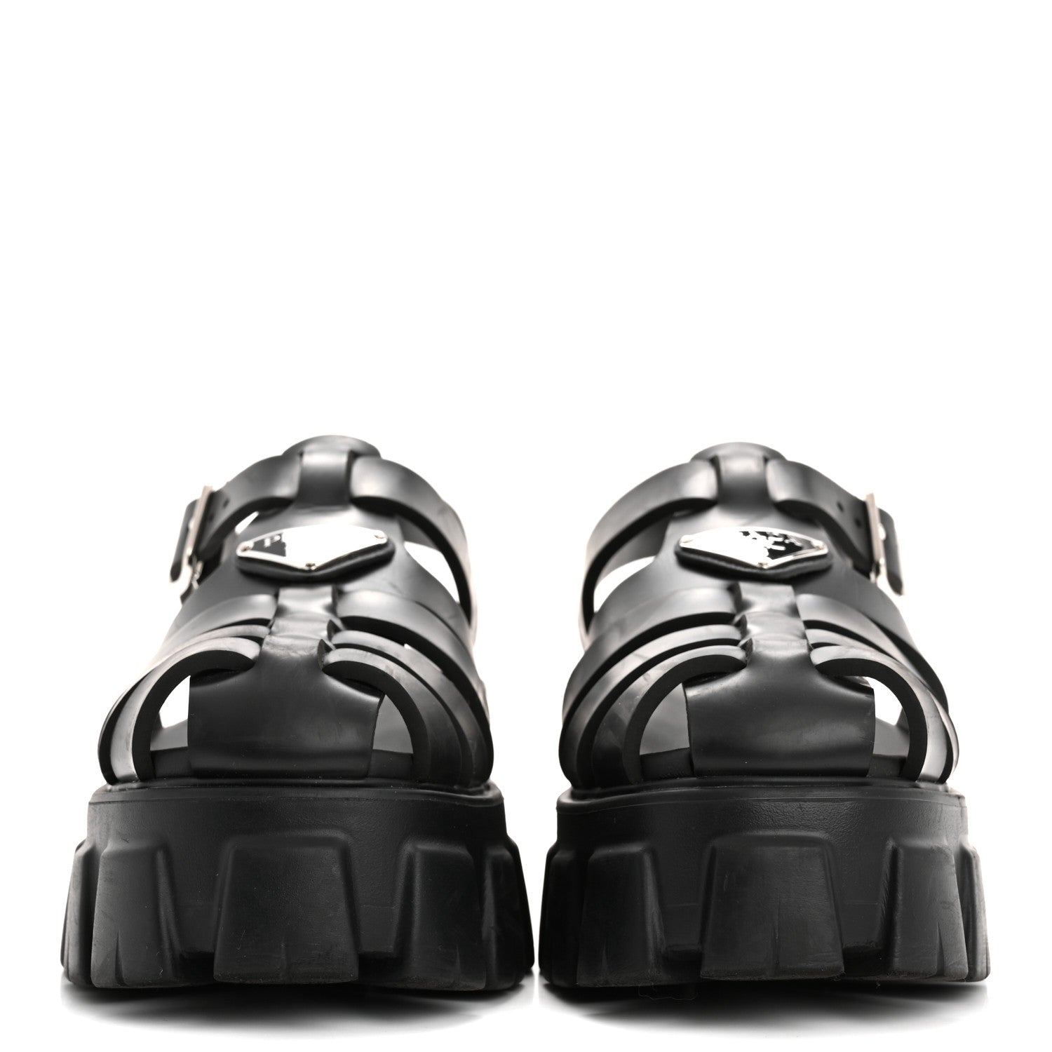 Prada Foam Rubber Triangle Logo Monolith 55mm Cage Sandals 38 Black 3 of 15