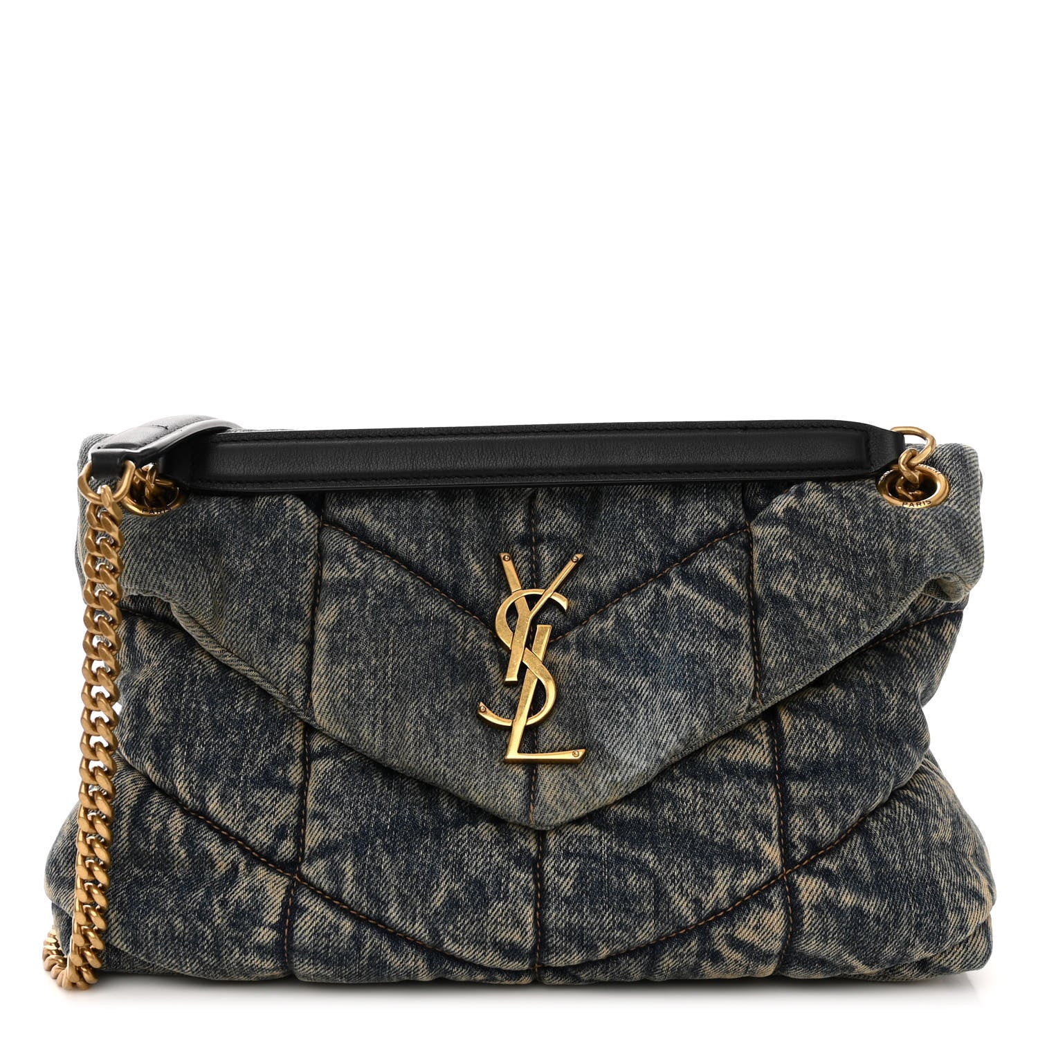 Saint Laurent Denim Quilted Small Loulou Puffer Monogram Chain Satchel Rodeo Blue 1 of 11