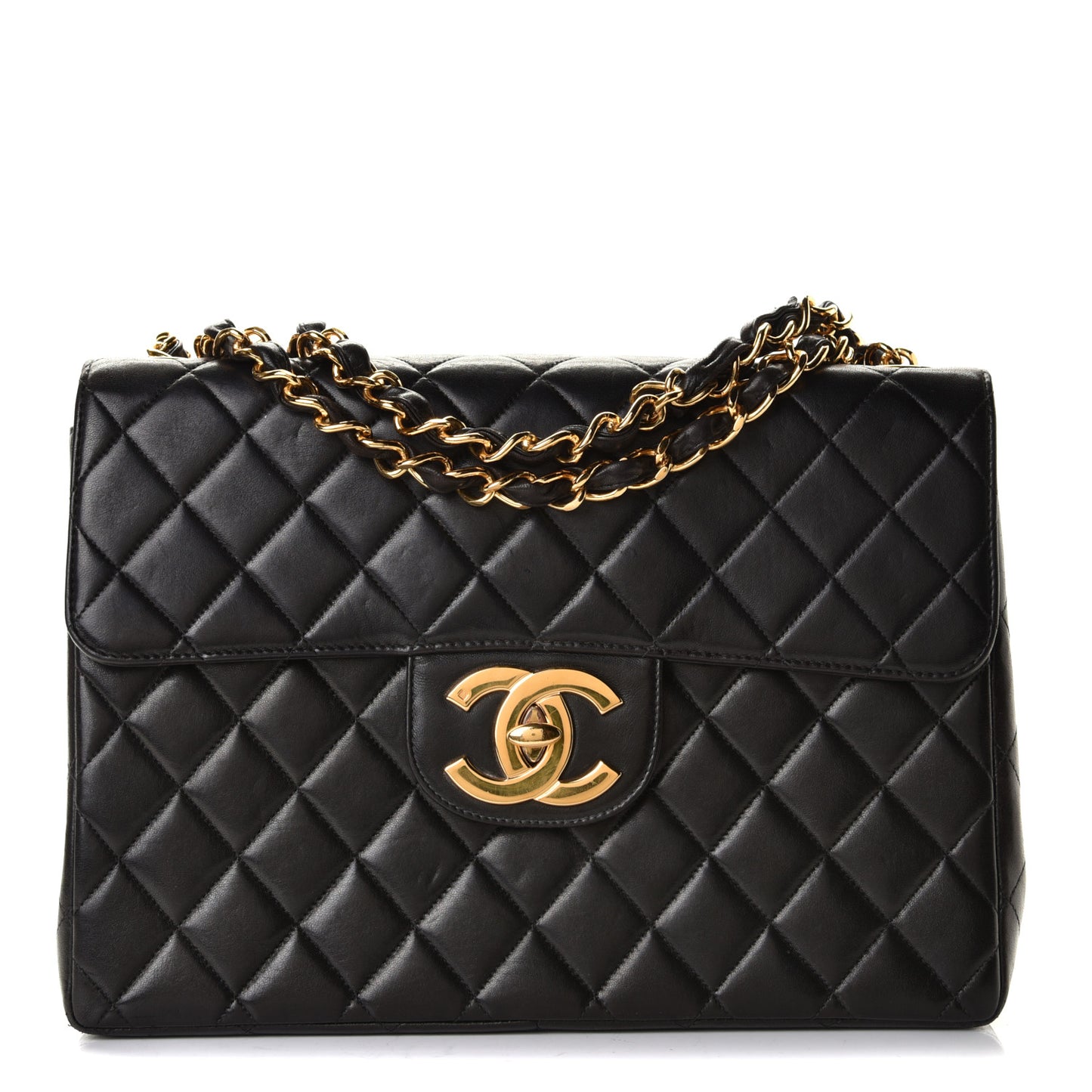 Lambskin Quilted XL Jumbo Single Flap Black