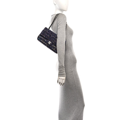 Chanel Tweed Quilted Medium Double Flap Blue Purple Khaki Pink 2 of 10