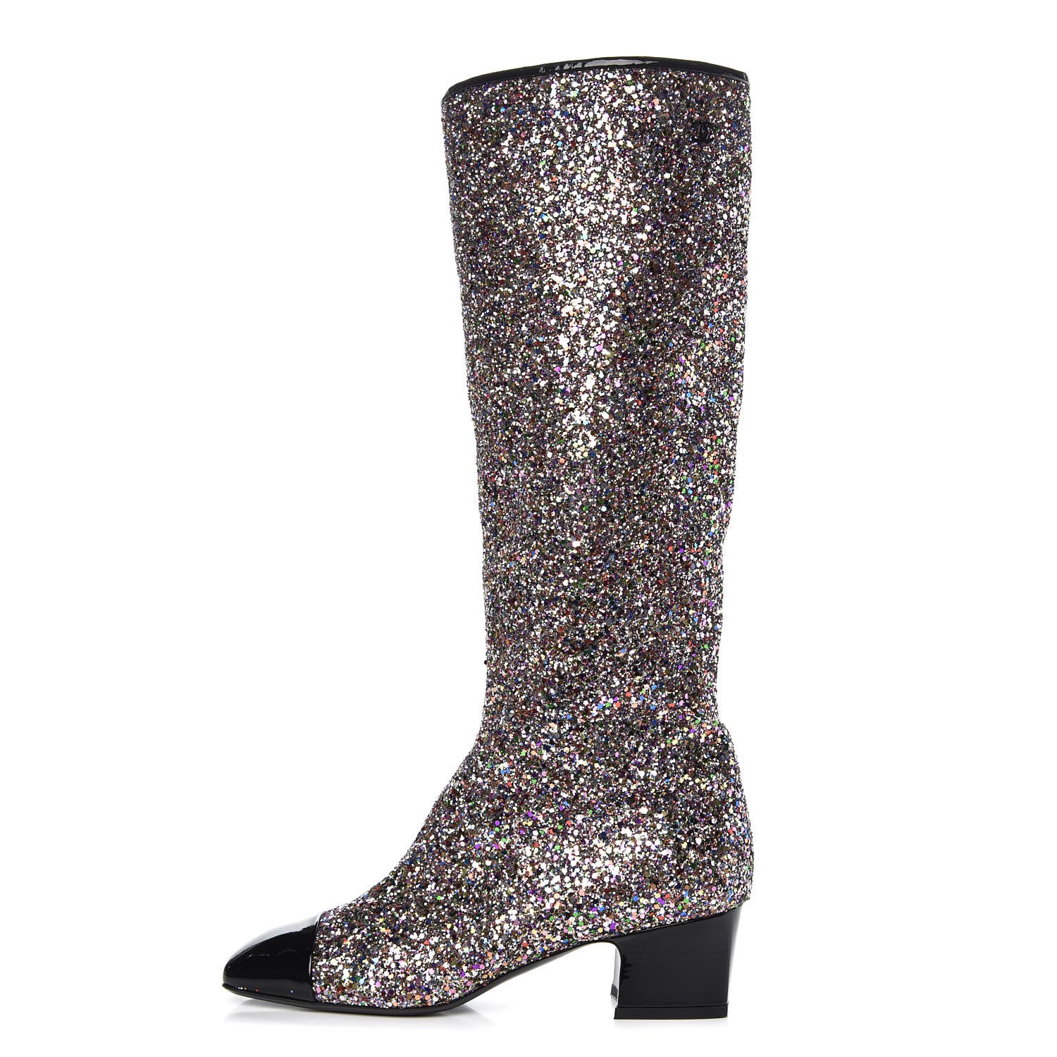 Chanel Glitter Patent Calfskin Cap Toe Fantasy High Boots 39 Multicolor Black 1 of 8