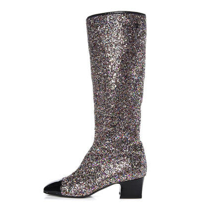 Chanel Glitter Patent Calfskin Cap Toe Fantasy High Boots 39 Multicolor Black 1 of 8