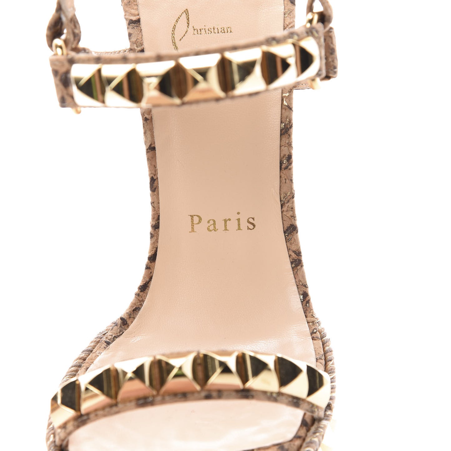Cork Python Embossed Cataclou 140 Wedge Sandals 36 Beige